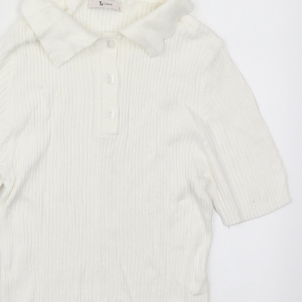 TU Womens White  Cotton Basic Polo Size 8 Collared