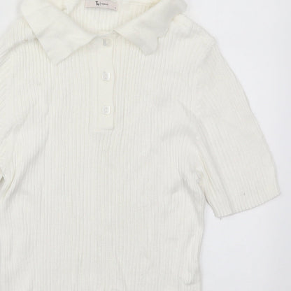 TU Womens White  Cotton Basic Polo Size 8 Collared