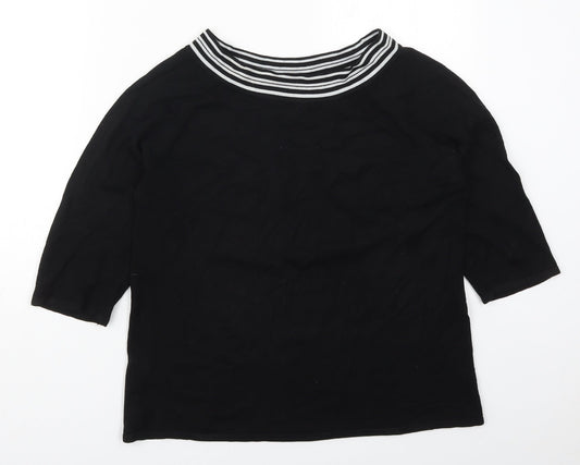 AMARANTO Womens Black Boat Neck Striped Viscose Pullover Jumper Size 18