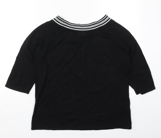 AMARANTO Womens Black Boat Neck Striped Viscose Pullover Jumper Size 18