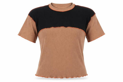 Stylewise Womens Brown  Polyester Basic T-Shirt Size 10 Round Neck