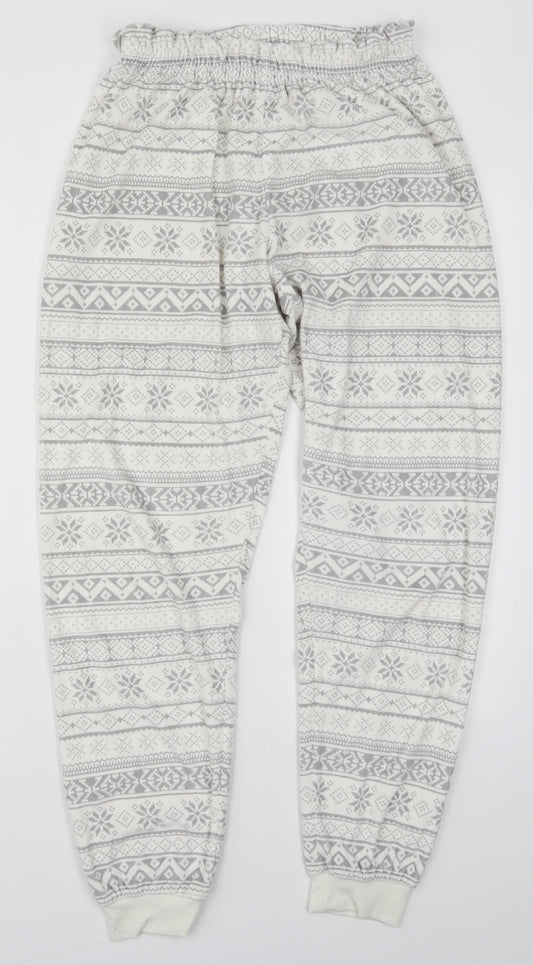 Primark Womens White Geometric Polyester Trousers  Size 6 L29 in Regular  - Pyjama Pants