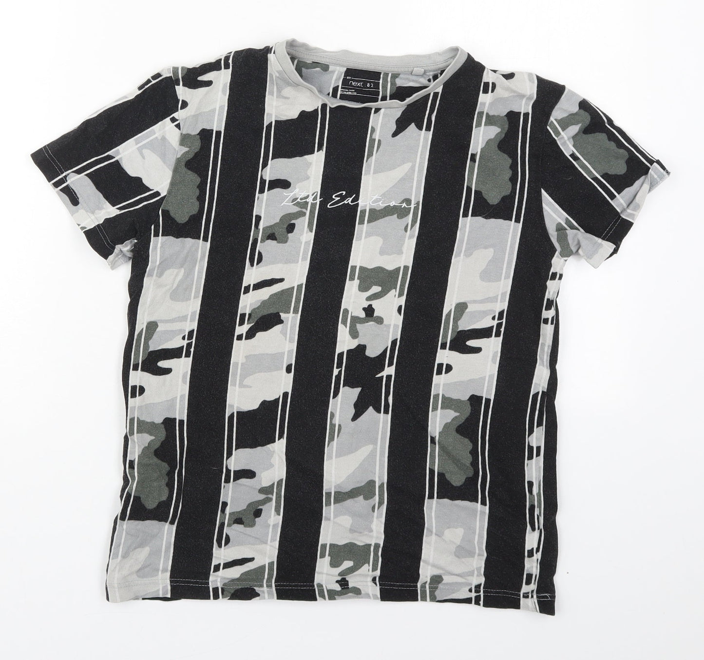 NEXT Boys Black Camouflage Cotton Basic T-Shirt Size 11 Years Crew Neck Pullover - Limited Edition