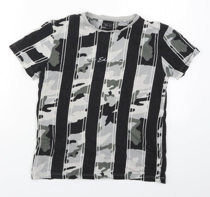 NEXT Boys Black Camouflage Cotton Basic T-Shirt Size 11 Years Crew Neck Pullover - Limited Edition