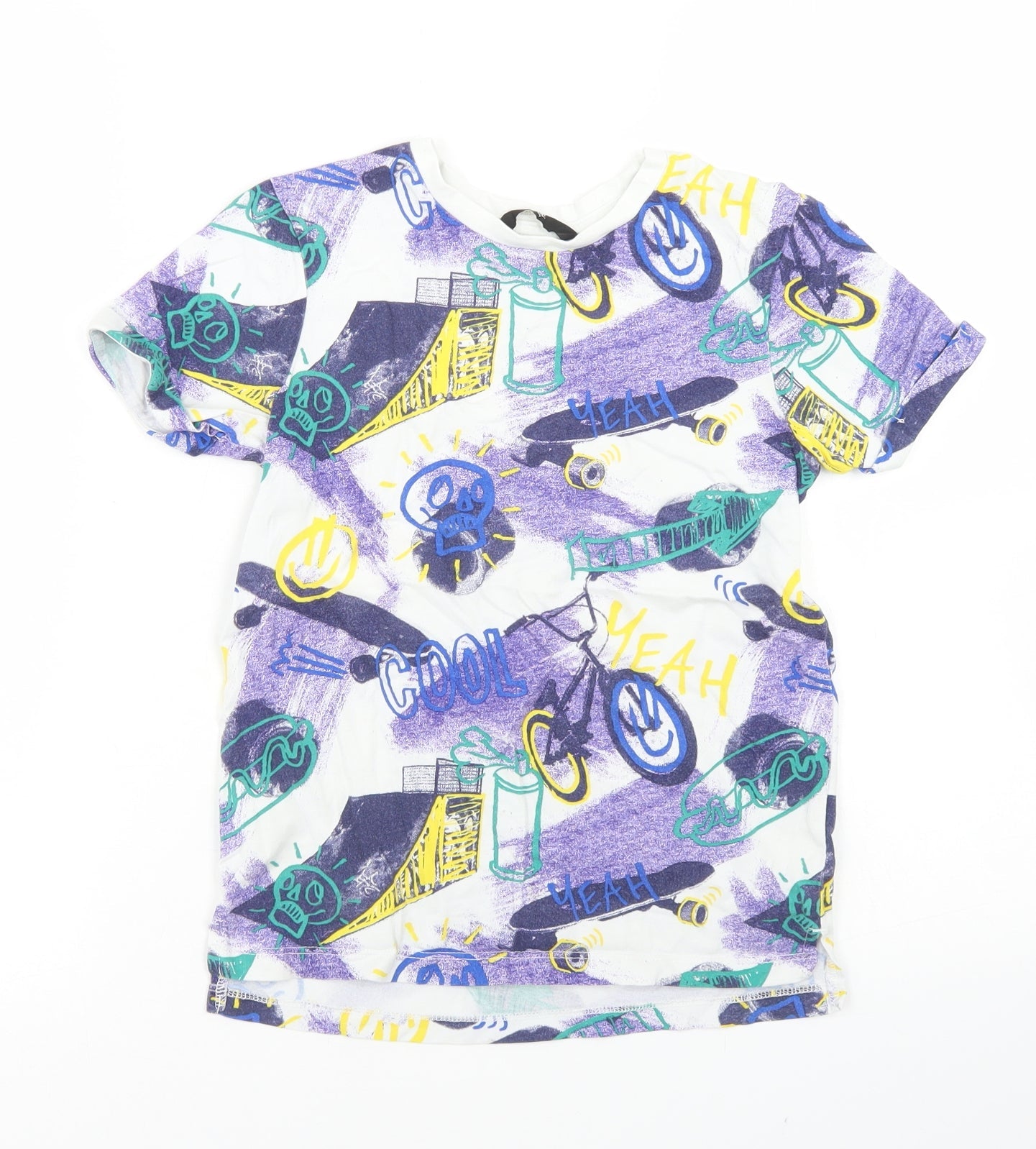 Goerge Boys Purple Geometric Cotton Basic T-Shirt Size 7-8 Years Crew Neck  - Bicycles