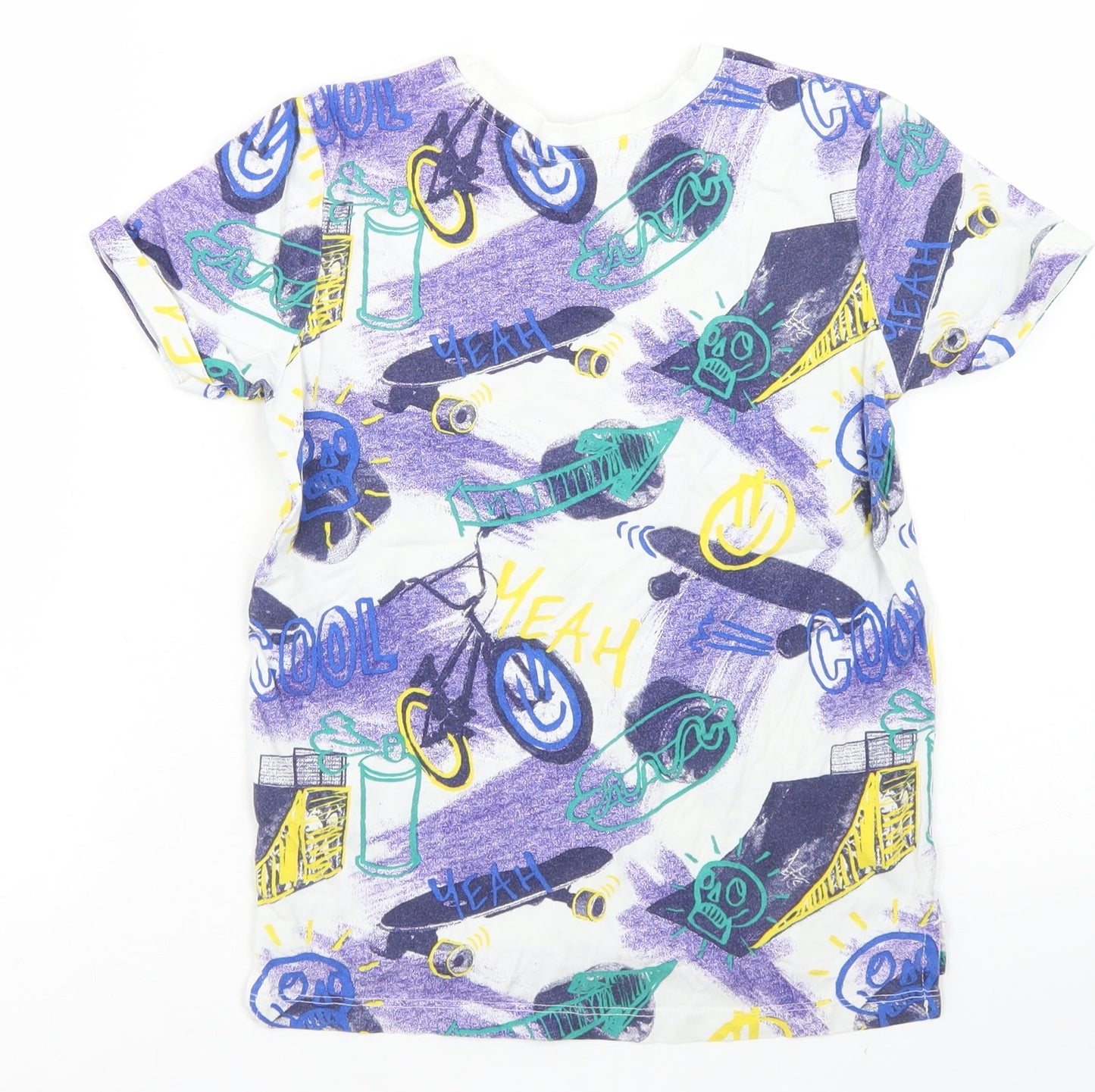 Goerge Boys Purple Geometric Cotton Basic T-Shirt Size 7-8 Years Crew Neck  - Bicycles