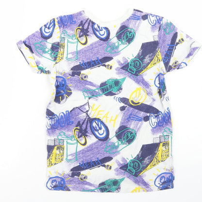 Goerge Boys Purple Geometric Cotton Basic T-Shirt Size 7-8 Years Crew Neck  - Bicycles