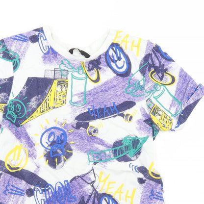 Goerge Boys Purple Geometric Cotton Basic T-Shirt Size 7-8 Years Crew Neck  - Bicycles