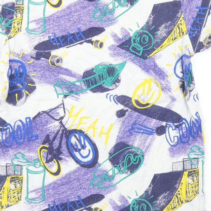 Goerge Boys Purple Geometric Cotton Basic T-Shirt Size 7-8 Years Crew Neck  - Bicycles