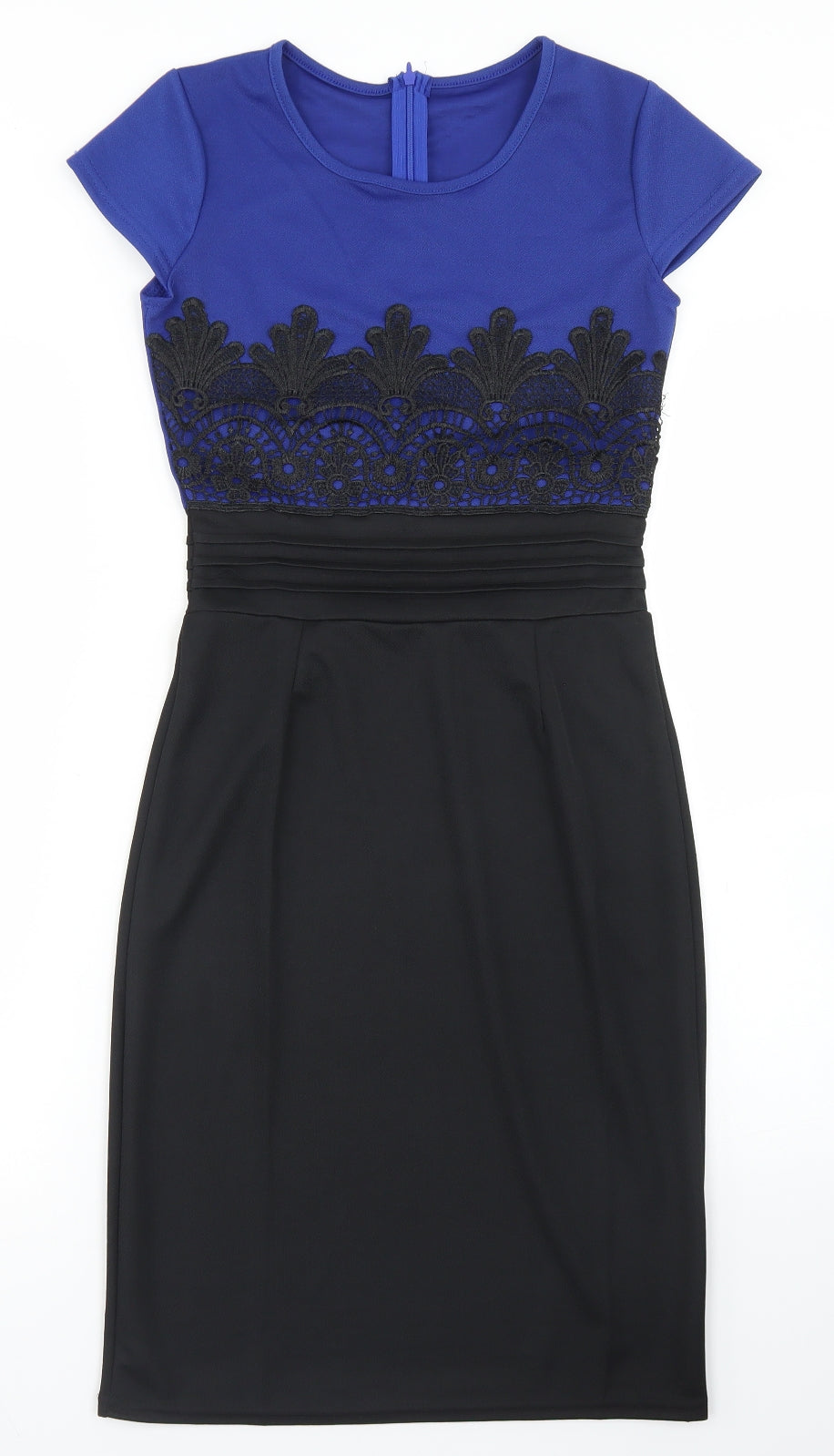 SheIn Womens Black Colourblock Cotton Pencil Dress  Size S  Crew Neck Zip - Lace top Detail