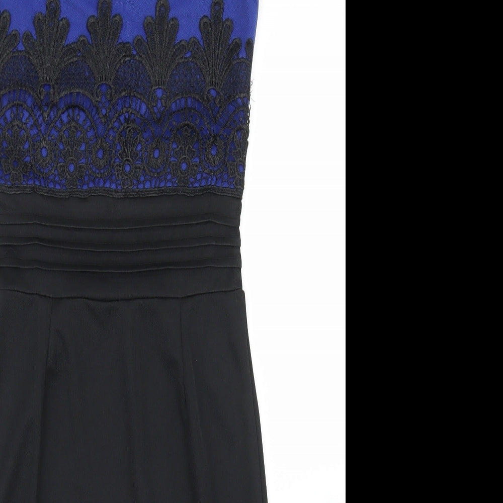 SheIn Womens Black Colourblock Cotton Pencil Dress  Size S  Crew Neck Zip - Lace top Detail