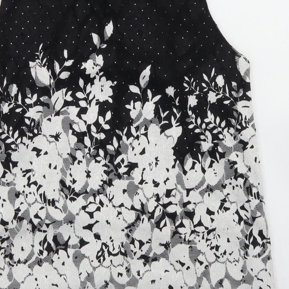 F&F Womens Black Floral Polyester Basic Blouse Size 8 Round Neck - Lace Overlay, Scalloped edging