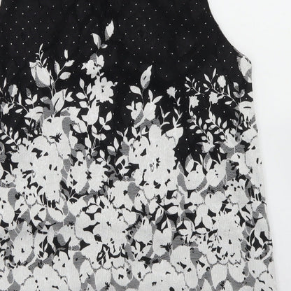 F&F Womens Black Floral Polyester Basic Blouse Size 8 Round Neck - Lace Overlay, Scalloped edging