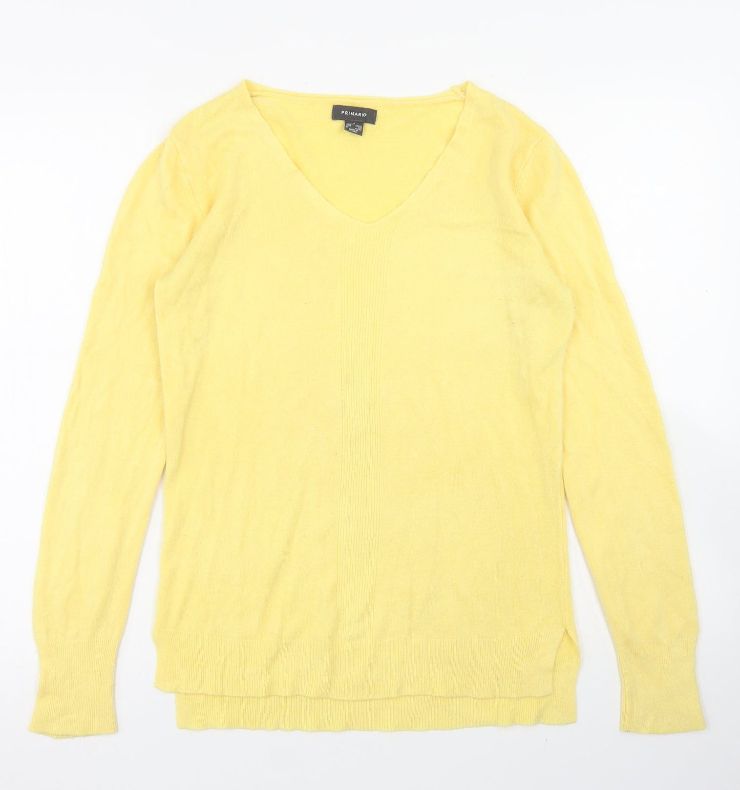 Primark Womens Yellow V-Neck  Acrylic Pullover Jumper Size S