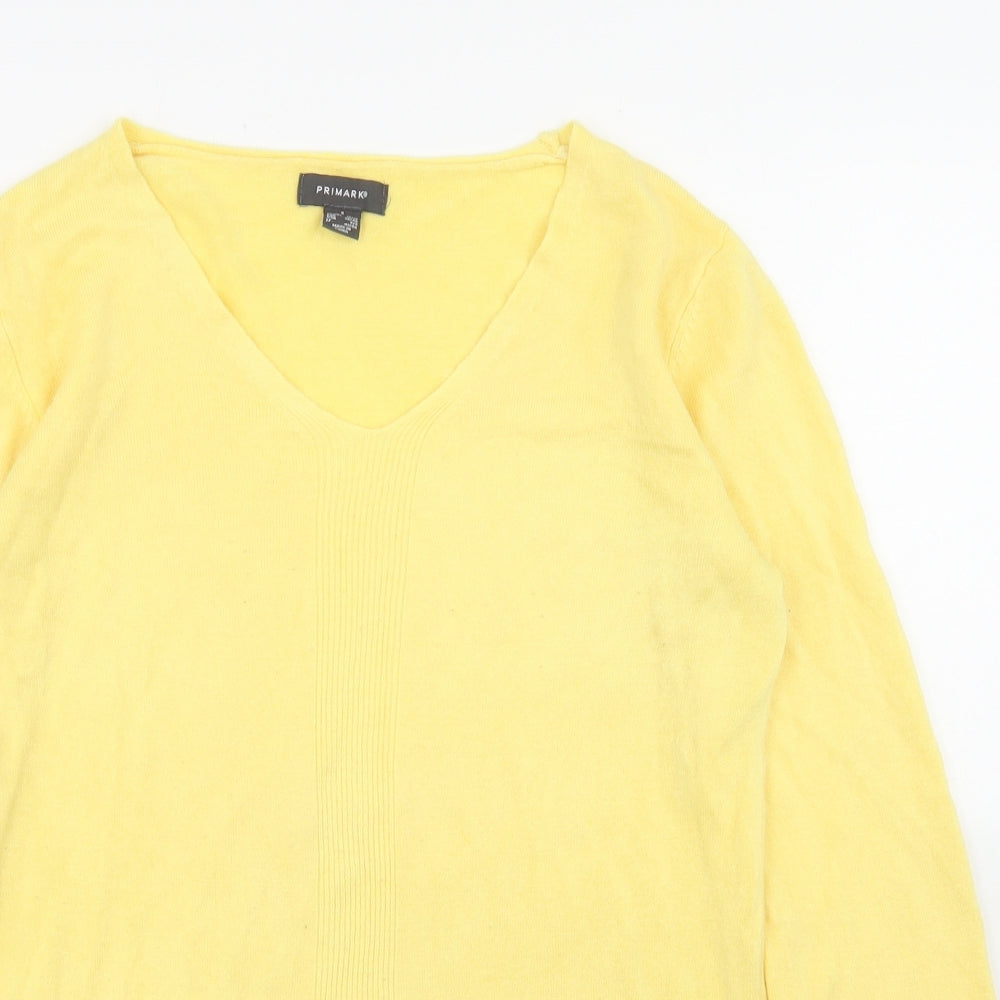 Primark Womens Yellow V-Neck  Acrylic Pullover Jumper Size S