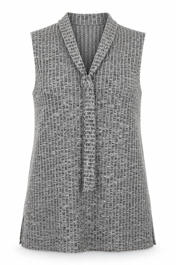 Front view of Papaya women’s grey viscose a-line, size UK 12, v-neck - tie neck