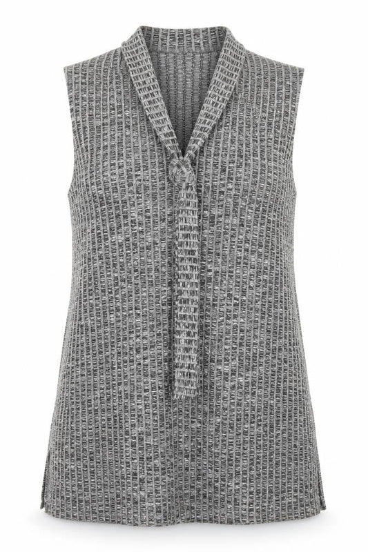 Front view of Papaya women’s grey viscose a-line, size UK 12, v-neck - tie neck