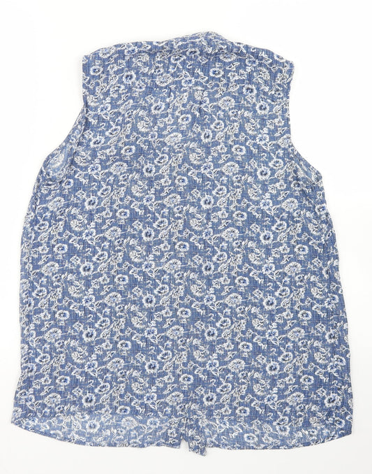 Papaya Womens Blue Floral Polyester Basic Blouse Size 8 Round Neck - Tie Neck
