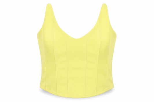 Front view of Missguided women’s yellow polyester cropped tank, size UK 14, sweetheart - bandeau
