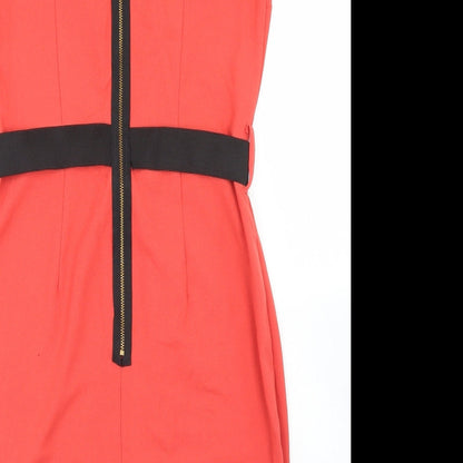 Closet Womens Orange  Polyester Pencil Dress  Size 12  Round Neck Zip