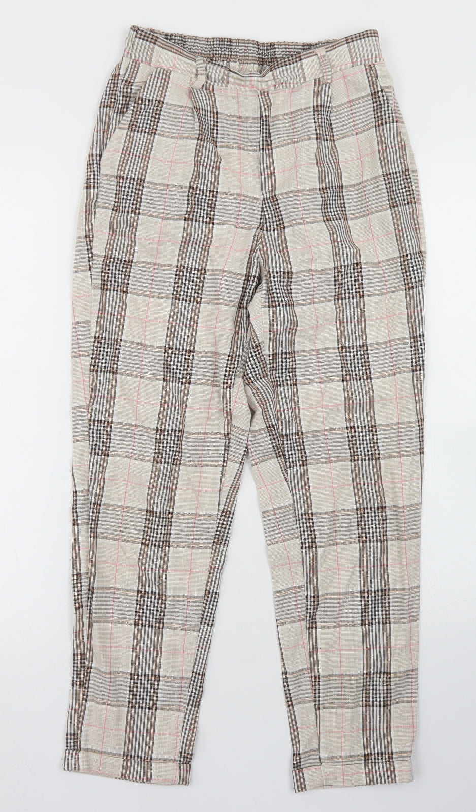 Stradivarius Womens Beige Plaid Cotton Dress Pants Trousers Size XS L25 in Regular
