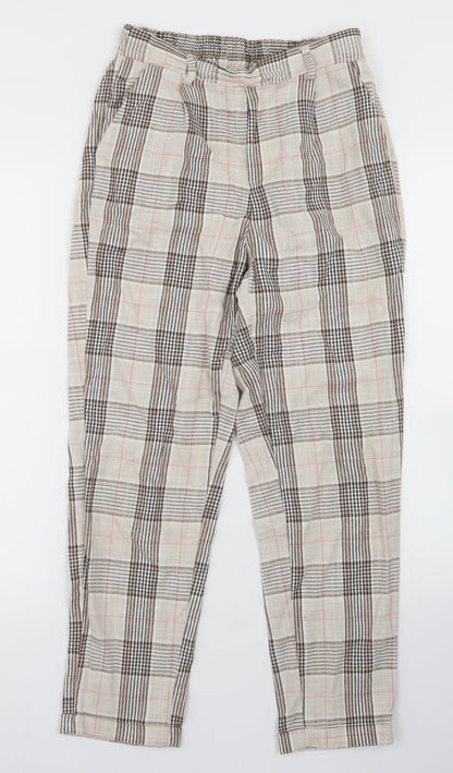 Stradivarius Womens Beige Plaid Cotton Dress Pants Trousers Size XS L25 in Regular