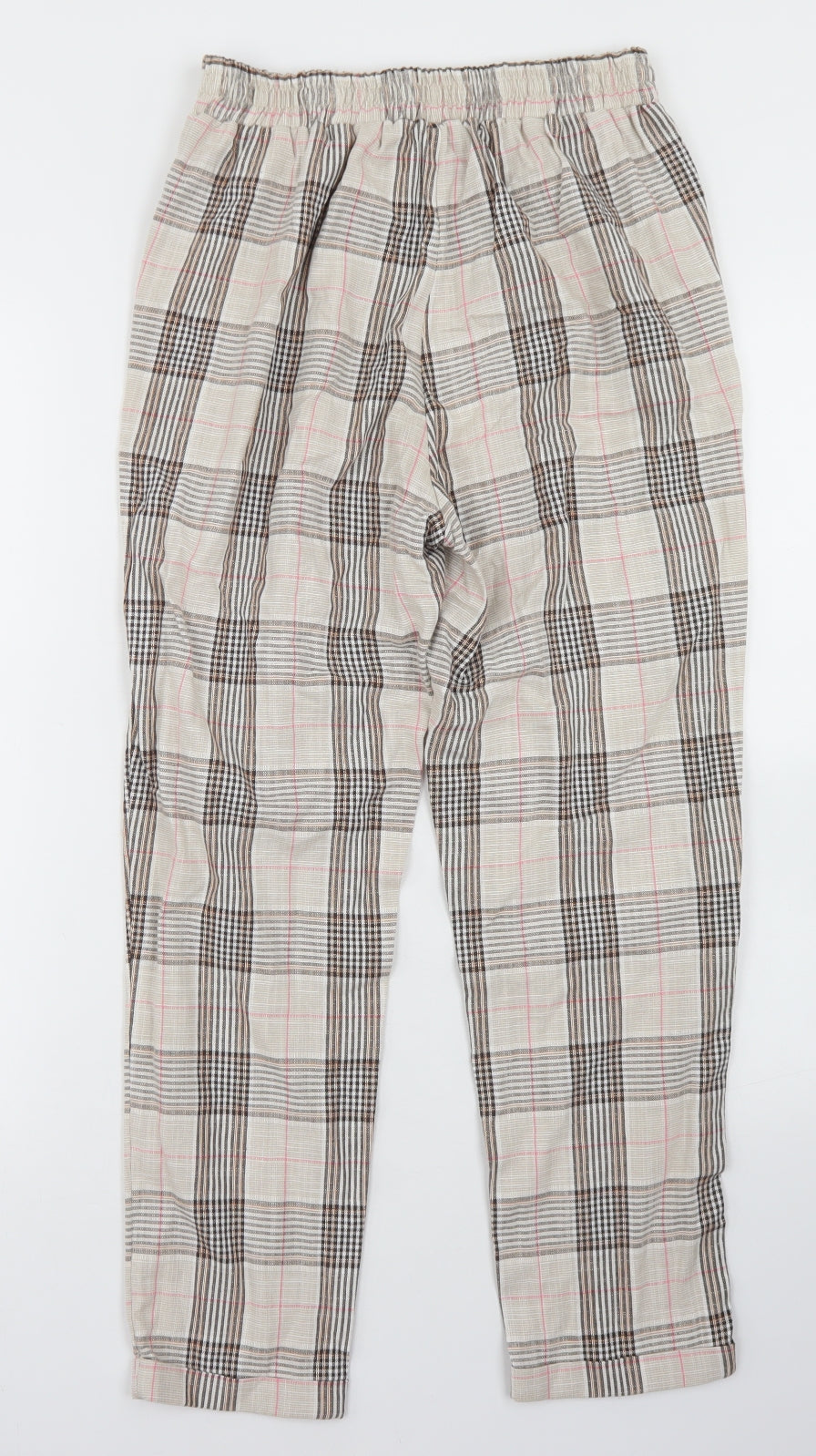 Stradivarius Womens Beige Plaid Cotton Dress Pants Trousers Size XS L25 in Regular