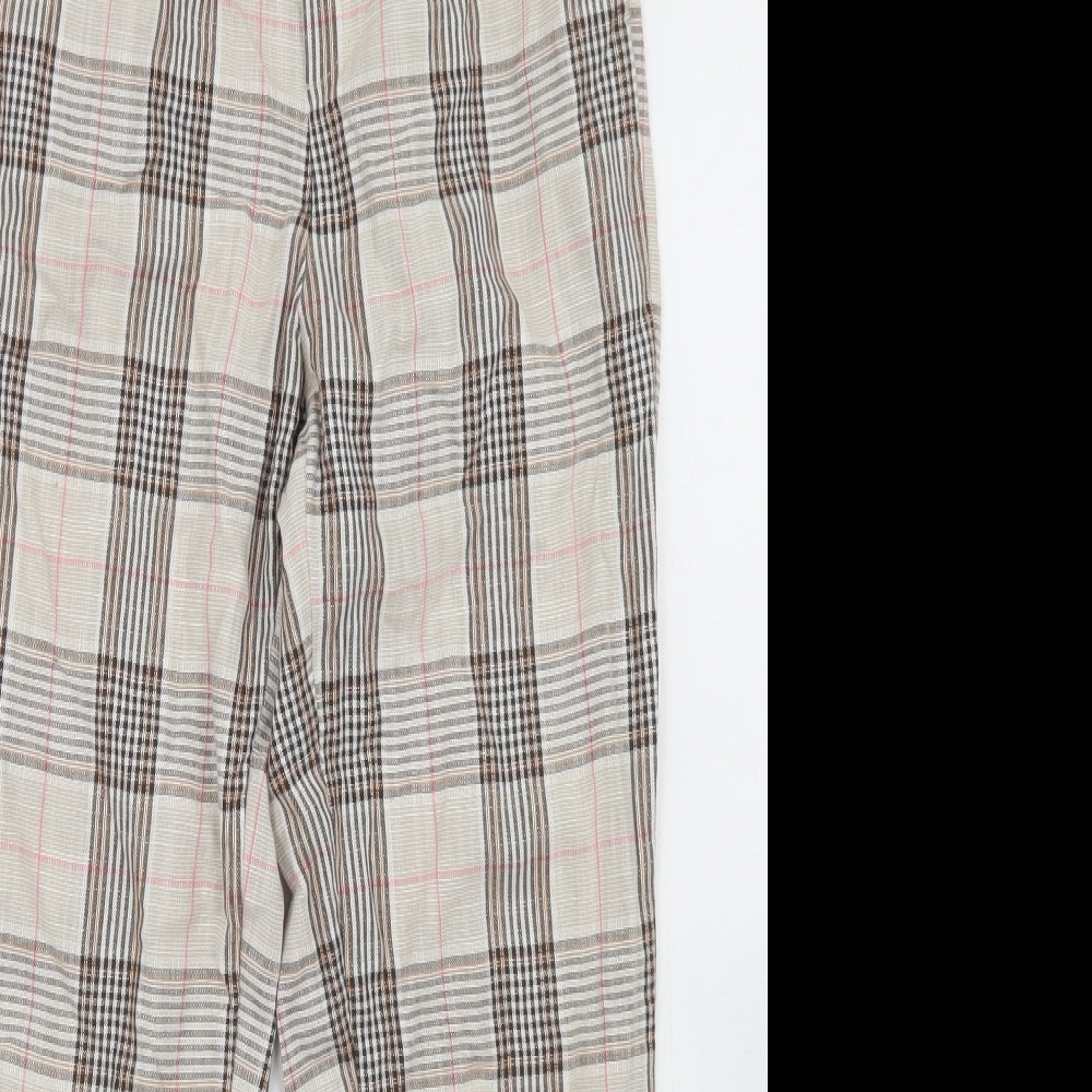Stradivarius Womens Beige Plaid Cotton Dress Pants Trousers Size XS L25 in Regular