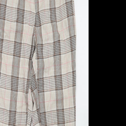 Stradivarius Womens Beige Plaid Cotton Dress Pants Trousers Size XS L25 in Regular