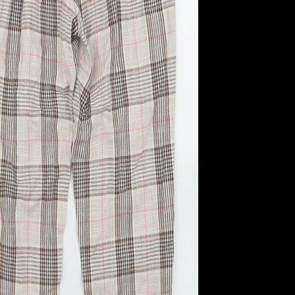 Stradivarius Womens Beige Plaid Cotton Dress Pants Trousers Size XS L25 in Regular