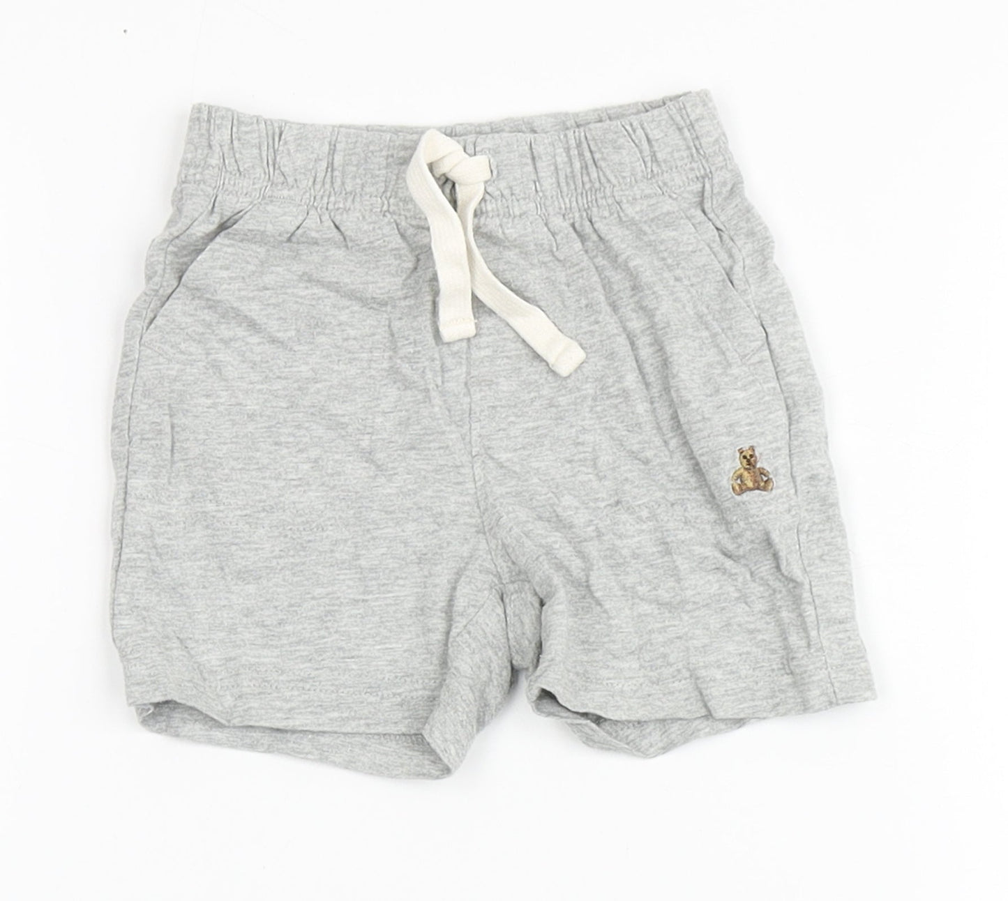 Gap Baby Grey  100% Cotton Cropped Trousers Size 6-9 Months  Drawstring - Bear