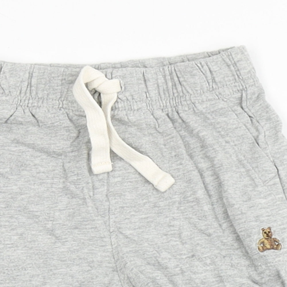 Gap Baby Grey  100% Cotton Cropped Trousers Size 6-9 Months  Drawstring - Bear