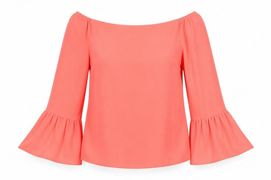 Front view of Atmosphere women’s pink polyester basic blouse, size UK 10, off the shoulder