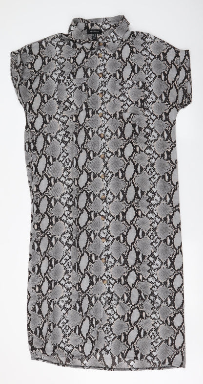 New Look Womens Grey Animal Print Polyester Maxi  Size 14  Collared Button