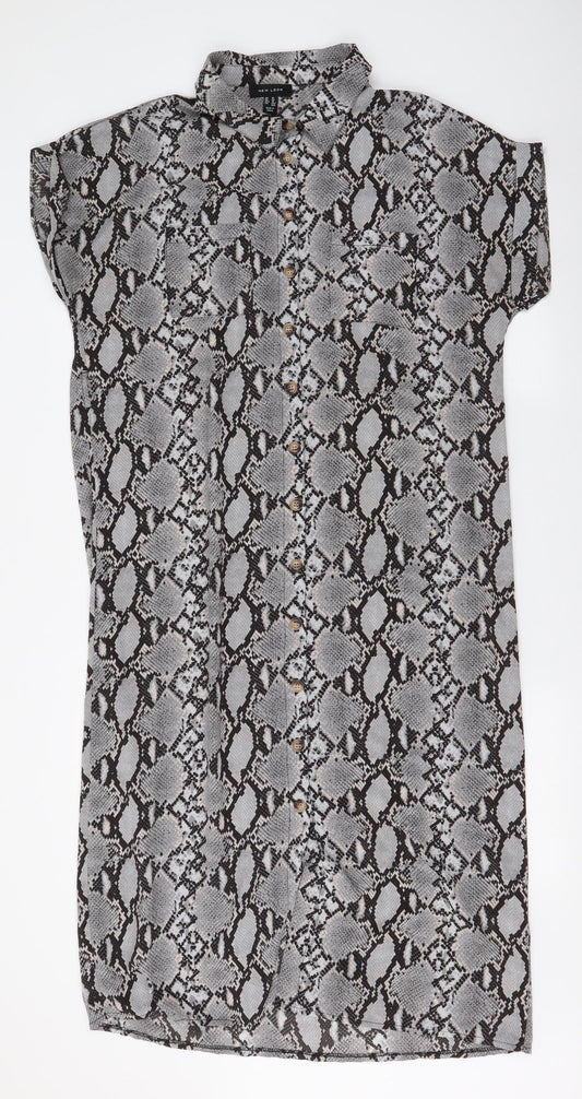 New Look Womens Grey Animal Print Polyester Maxi  Size 14  Collared Button