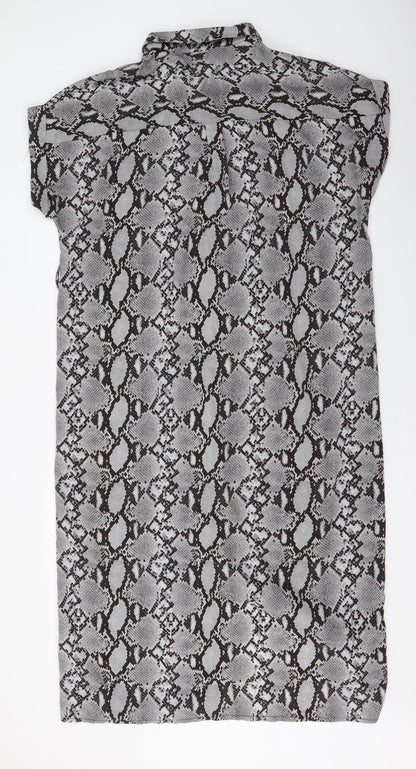 New Look Womens Grey Animal Print Polyester Maxi  Size 14  Collared Button