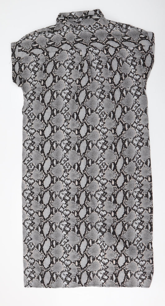New Look Womens Grey Animal Print Polyester Maxi  Size 14  Collared Button