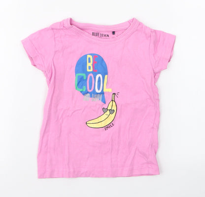 Blue Seven Girls Pink  100% Cotton Jersey T-Shirt Size 2 Years Round Neck Pullover - Banana