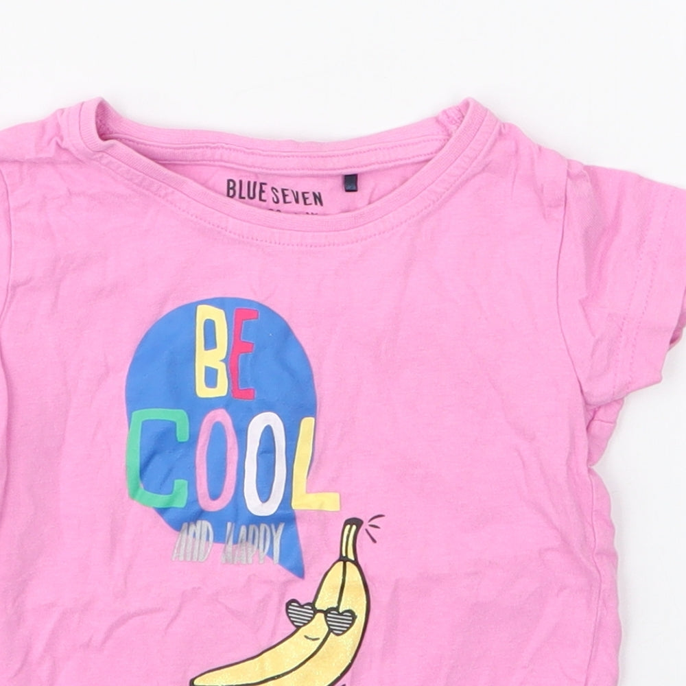 Blue Seven Girls Pink  100% Cotton Jersey T-Shirt Size 2 Years Round Neck Pullover - Banana