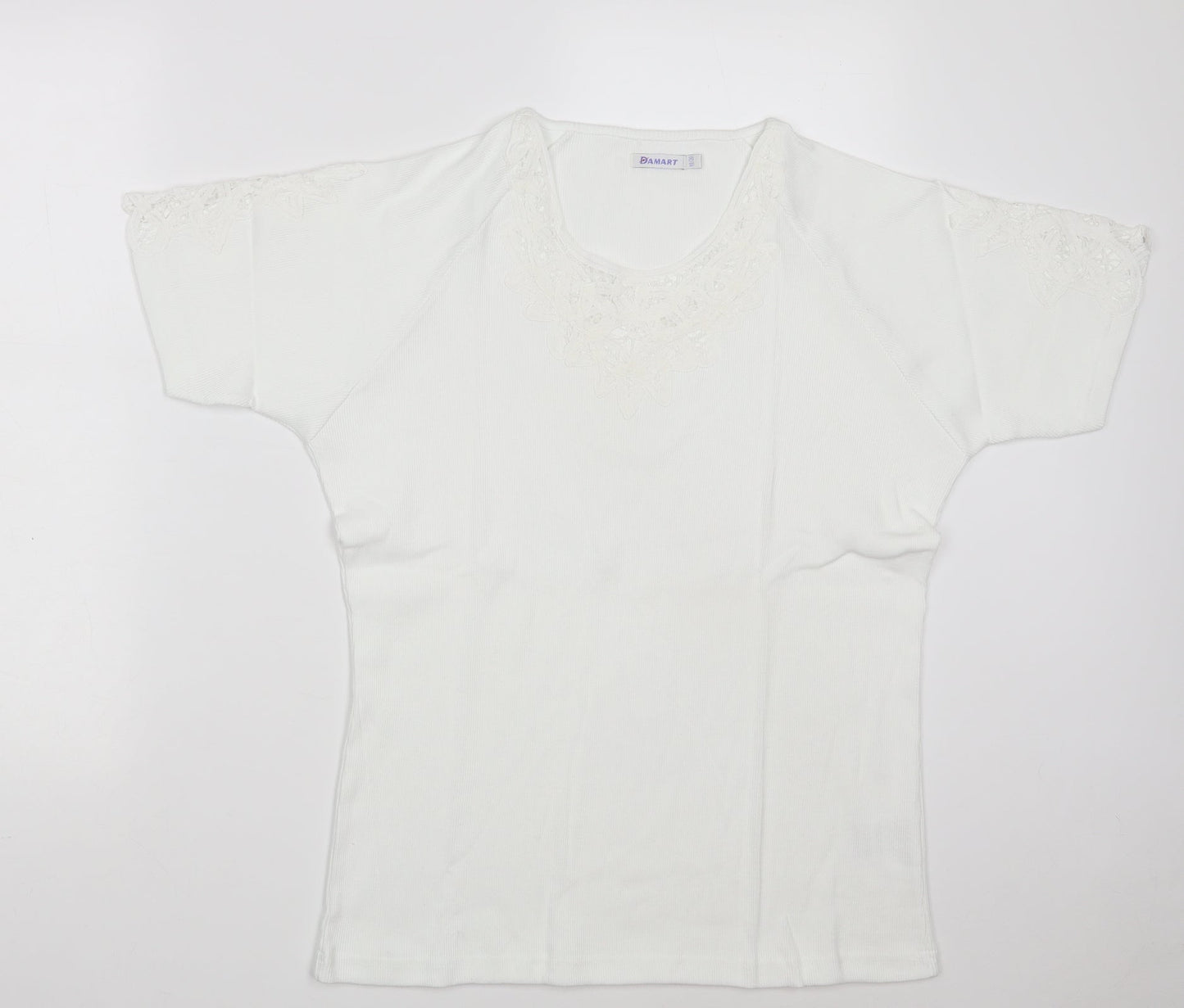 Damart Womens White Floral 100% Cotton Pullover Sweatshirt Size 18