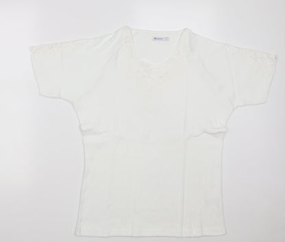 Damart Womens White Floral 100% Cotton Pullover Sweatshirt Size 18