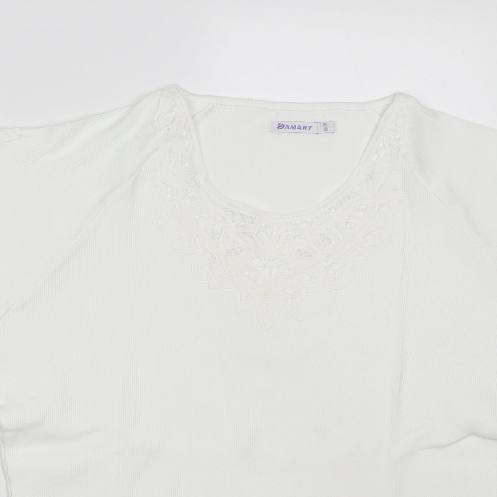 Damart Womens White Floral 100% Cotton Pullover Sweatshirt Size 18