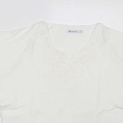 Damart Womens White Floral 100% Cotton Pullover Sweatshirt Size 18