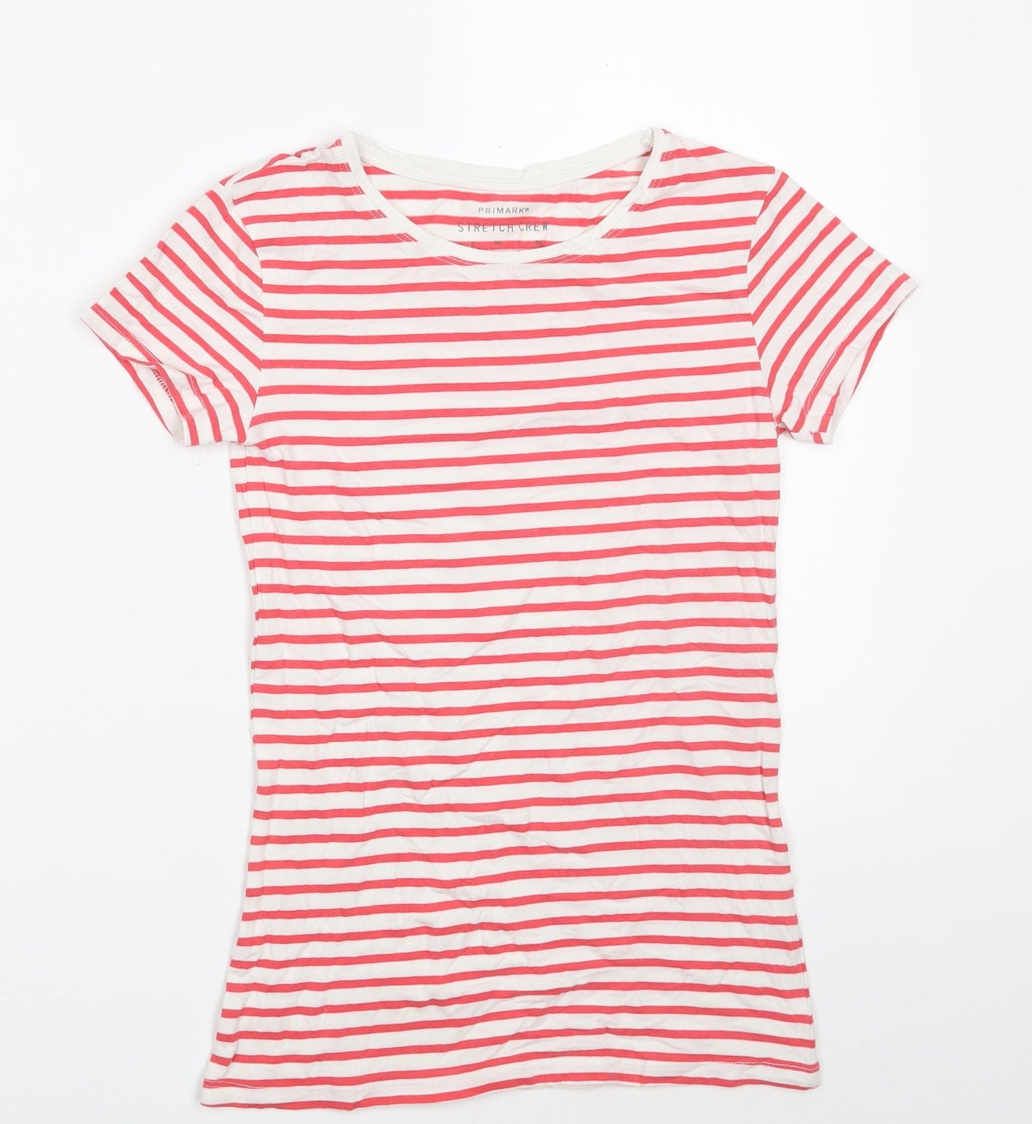 Primark Womens White Striped Cotton Basic T-Shirt Size 6 Crew Neck
