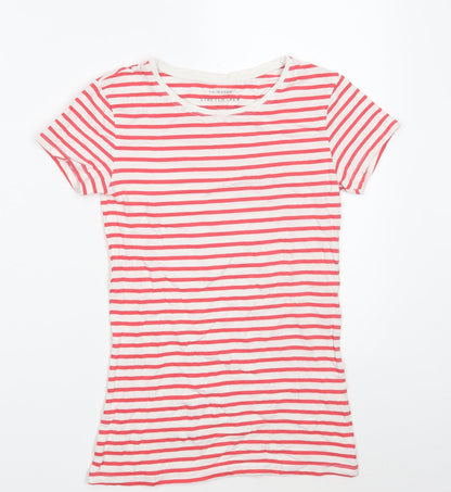 Primark Womens White Striped Cotton Basic T-Shirt Size 6 Crew Neck
