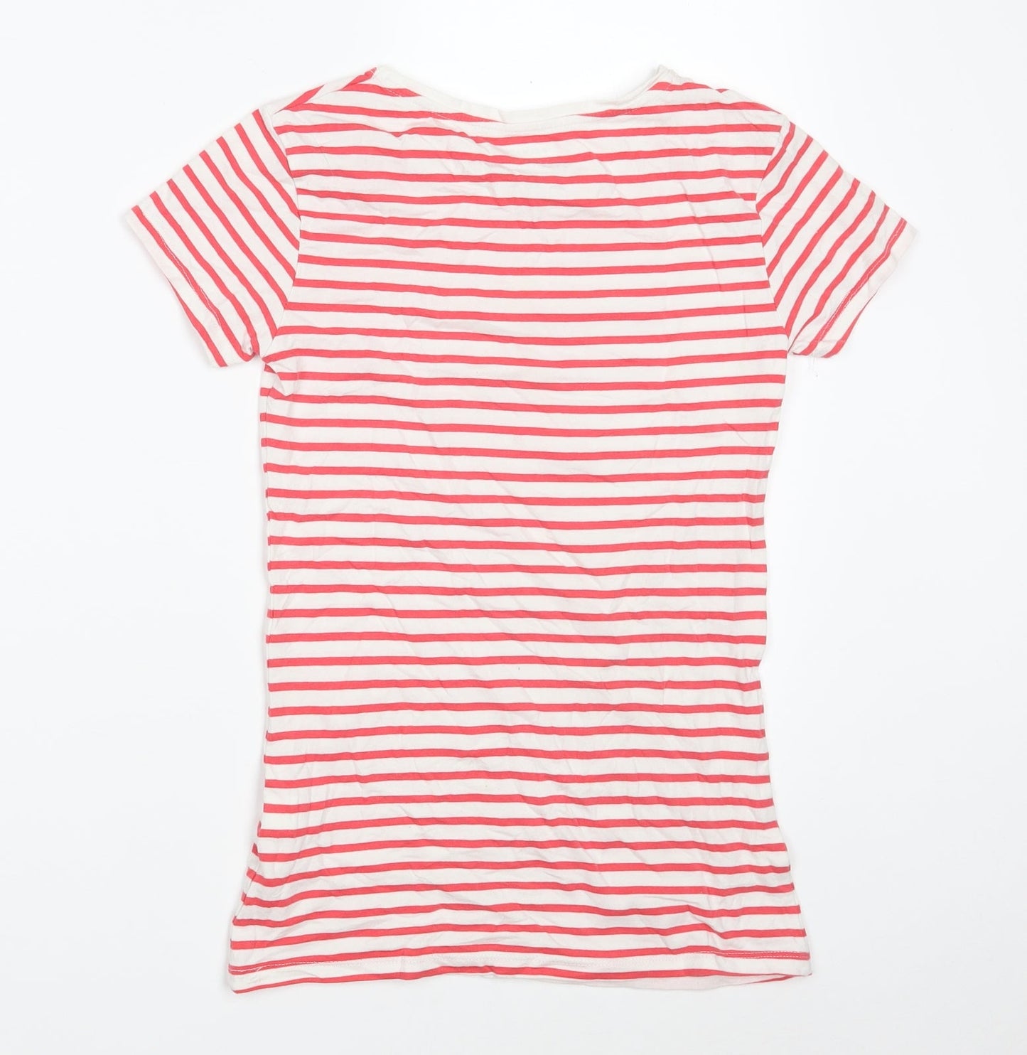 Primark Womens White Striped Cotton Basic T-Shirt Size 6 Crew Neck