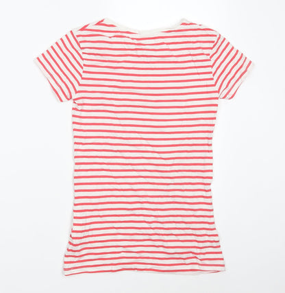 Primark Womens White Striped Cotton Basic T-Shirt Size 6 Crew Neck