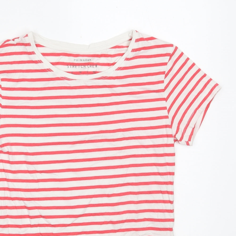 Primark Womens White Striped Cotton Basic T-Shirt Size 6 Crew Neck