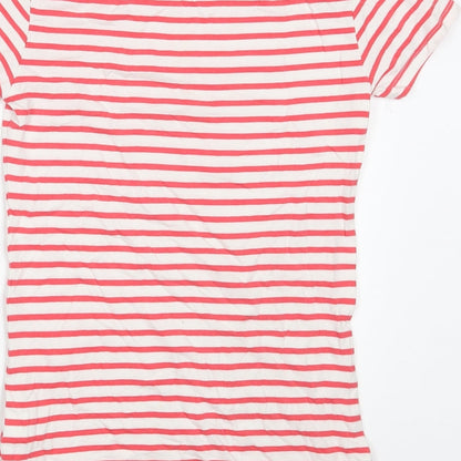 Primark Womens White Striped Cotton Basic T-Shirt Size 6 Crew Neck