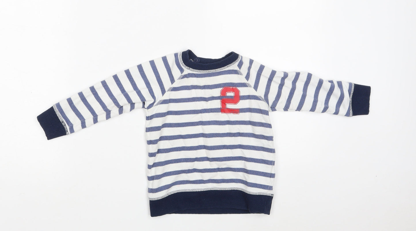 H&M Boys White Striped Cotton Pullover T-Shirt Size 12-18 Months Round Neck Button